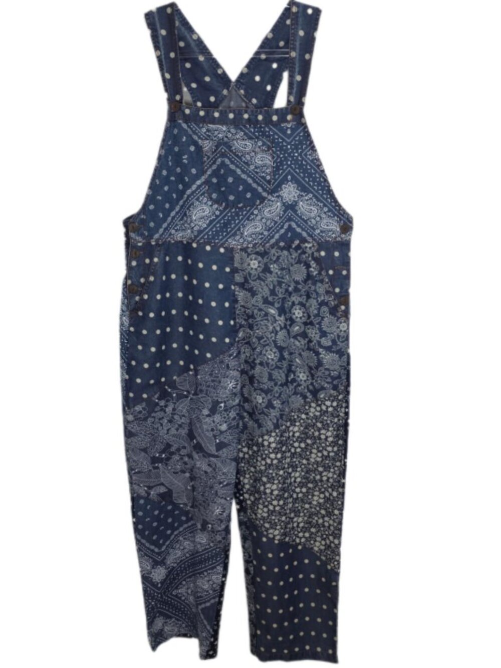 1497 Sacred Threads Lightweight Baggy Denim Patchwork Bib Overalls Sz.L-XL Women